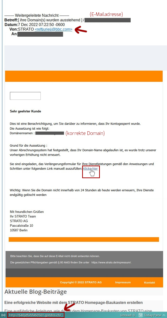 Screenshot einer weitergeleiteten E-Mail