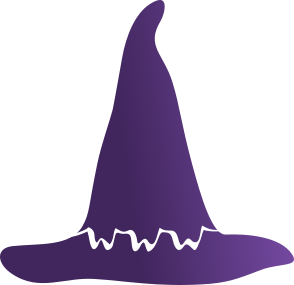 lila Hexenhut mit Schriftzug „www“ als Banderole